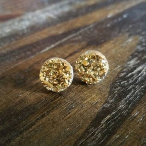 Handmade Jewelry - Gold Metallic Faux Druzy Stud Earrings | 12mm
